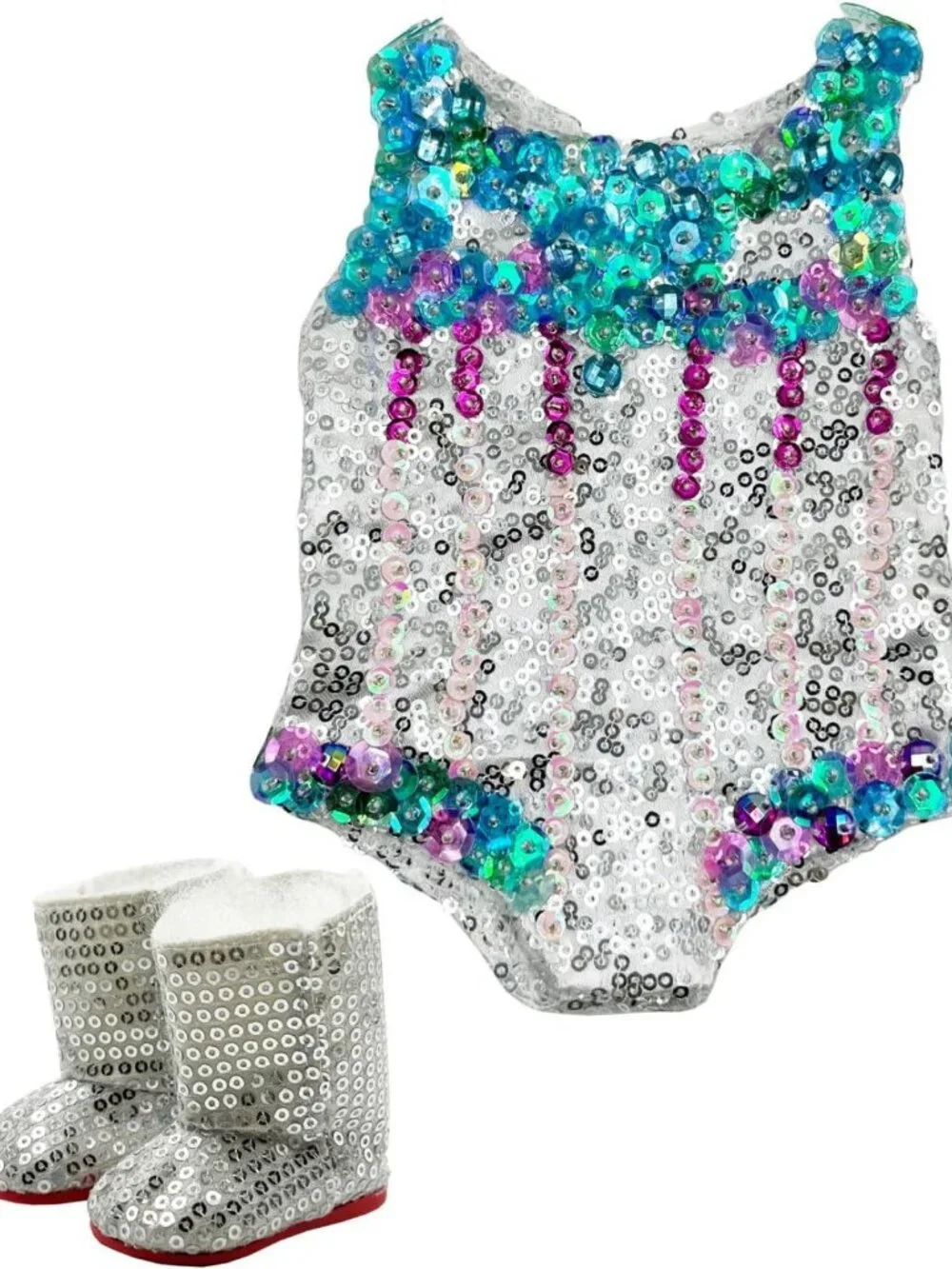Hand-Beaded Sequin Outfit & Silver Boots for 18